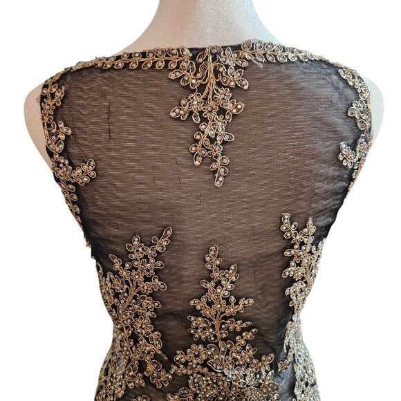 Elegant Black Gold Sleeveless Evening Gown Sheer Back Embroidery Mermaid Silhoue - Picture 7 of 16